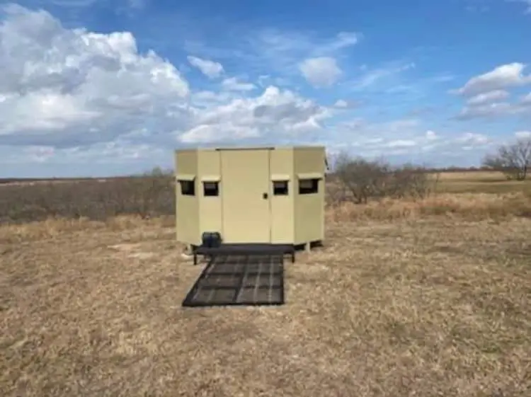 Wheelchair accessible hunting blind built by volunteers from the Texas Hunting & Fishing Guides for Veterans nonprofit